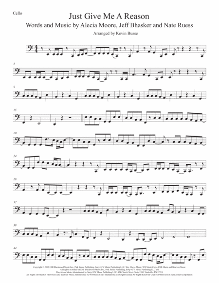 Free Sheet Music Just Give Me A Reason Cello Easy Key Of C