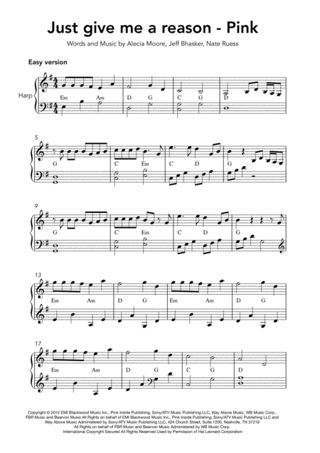 Just Give Me A Reason Easy Version Sheet Music