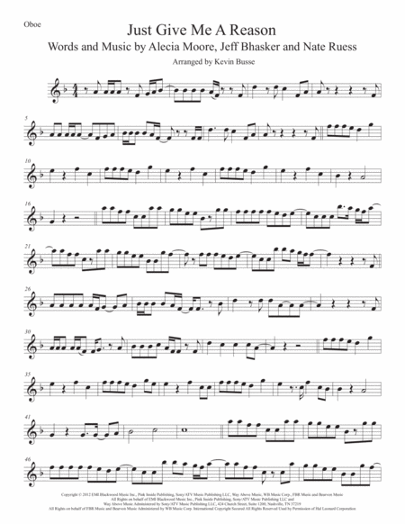 Just Give Me A Reason Oboe Sheet Music