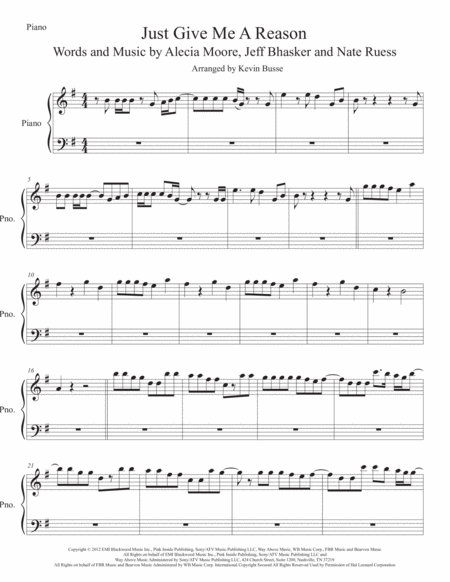 Just Give Me A Reason Piano Original Key Sheet Music