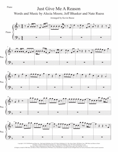 Just Give Me A Reason Piano Sheet Music