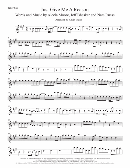 Just Give Me A Reason Tenor Sax Original Key Sheet Music