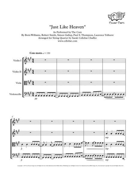 Free Sheet Music Just Like Heaven String Quartet The Cure Arr Cellobat