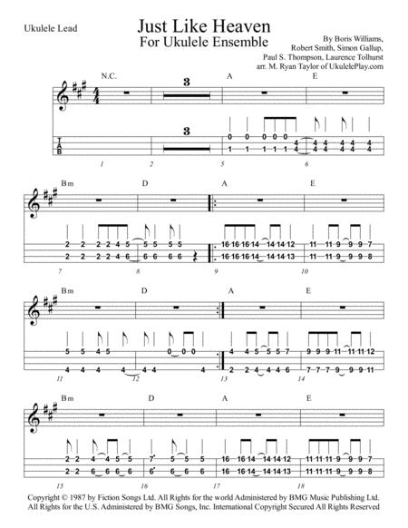 Free Sheet Music Just Like Heaven The Cure Ukulele Chords Tablature