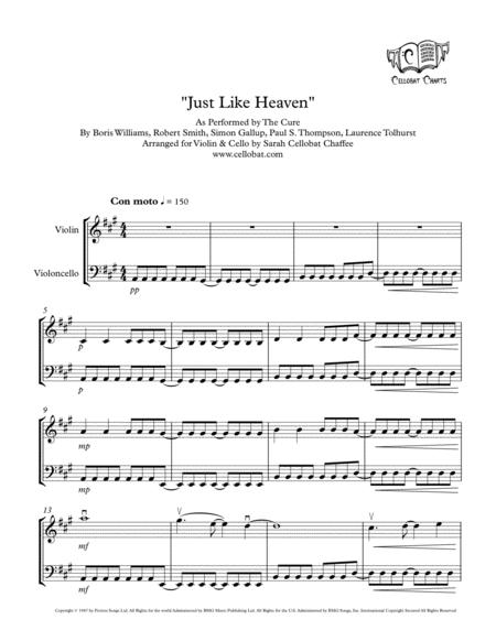 Just Like Heaven Violin Cello Duet The Cure Arr Cellobat Sheet Music