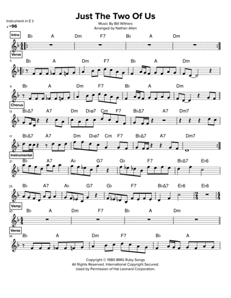 Free Sheet Music Just The Two Of Us Allen Music Alto Saxophone