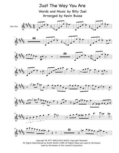 Free Sheet Music Just The Way You Are Alto Sax Solo