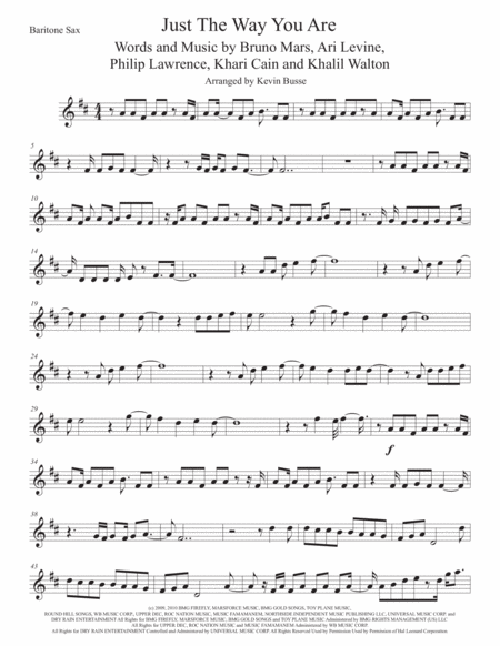 Just The Way You Are Bari Sax Original Key Sheet Music