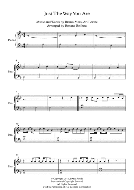 Just The Way You Are By Bruno Mars Easy Piano Sheet Music