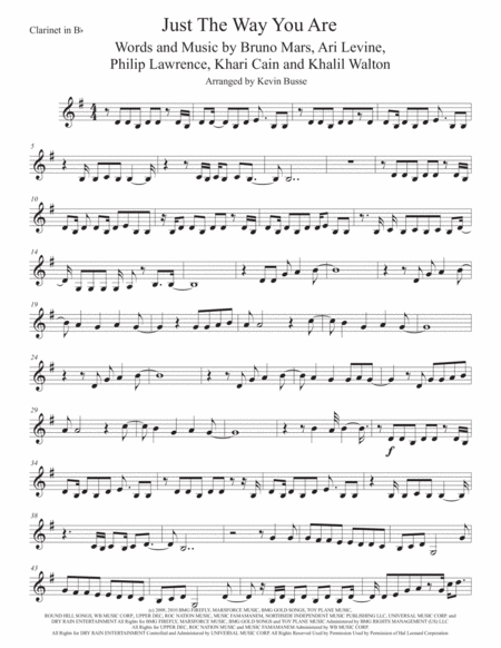 Free Sheet Music Just The Way You Are Clarinet Original Key