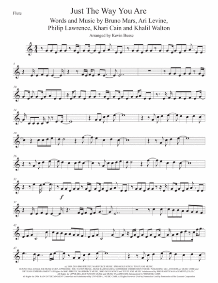 Free Sheet Music Just The Way You Are Flute Easy Key Of C