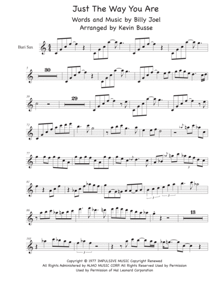 Just The Way You Are Sax Solo In Easy Key Of C Bari Sax Sheet Music