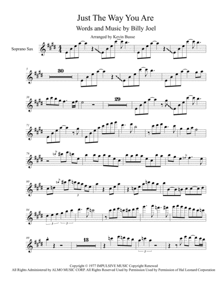 Just The Way You Are Soprano Sax Solo Sheet Music