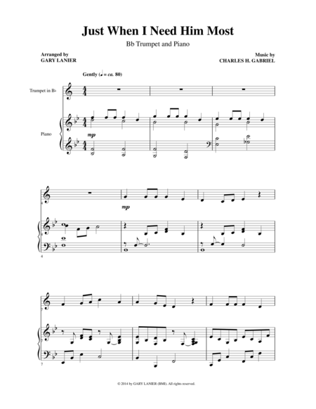 Free Sheet Music Just When I Need Him Most Trumpet Piano And Trp Part