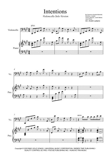 Justin Bieber Intentions Violoncello Solo Sheet Music