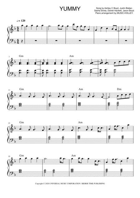 Free Sheet Music Justin Bieber Yummy Easy Piano Sheet