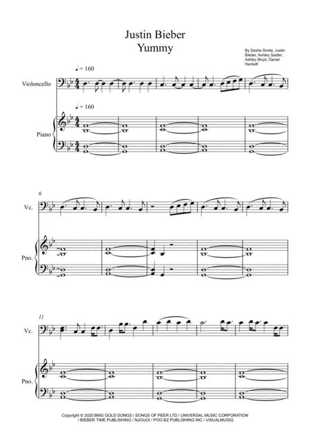 Justin Bieber Yummy Violoncello Solo Easy Version Sheet Music