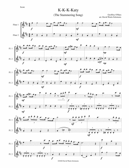 K K K Katy The Stammering Song Arranged For 2 Flutes Sheet Music