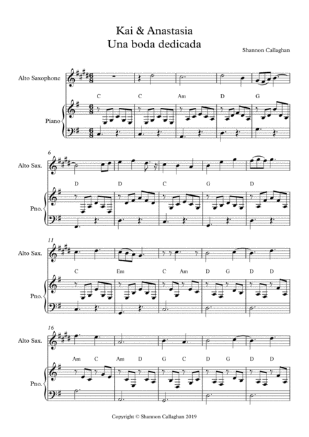 Kai Anastasia Una Boda Dedicada Sheet Music