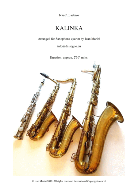 Free Sheet Music Kalinka For Saxophone Quartet