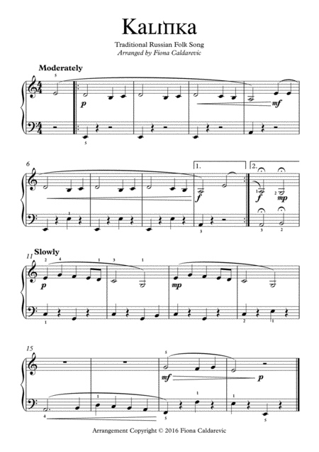 Free Sheet Music Kalinka For Very Easy Piano