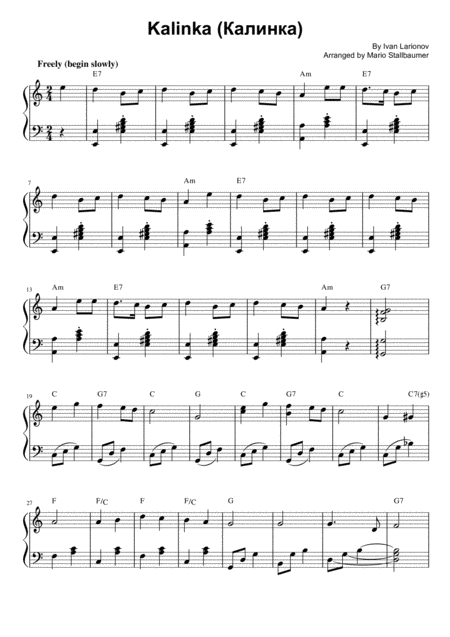 Free Sheet Music Kalinka