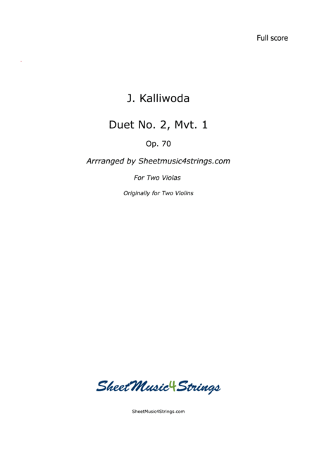 Kalliwoda J Duet No 2 Mvt 1 Op 70 For Two Violas Sheet Music