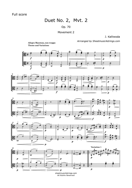 Free Sheet Music Kalliwoda J Duet No 2 Mvt 2 Op 70 For Two Violas