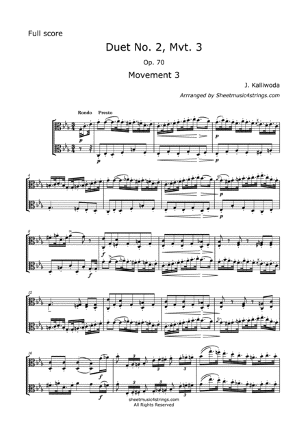 Free Sheet Music Kalliwoda J Duet No 2 Mvt 3 Op 70 For Two Violas