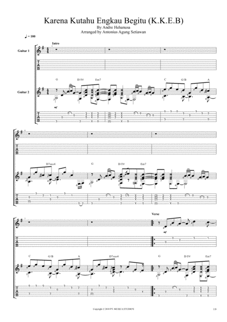 Karena Kutahu Engkau Begitu Kkeb Fingerstyle Guitar Duet Sheet Music