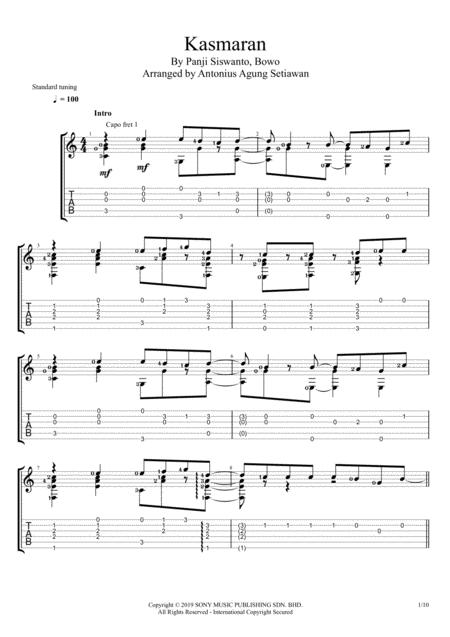 Free Sheet Music Kasmaran Solo Guitar Tablature