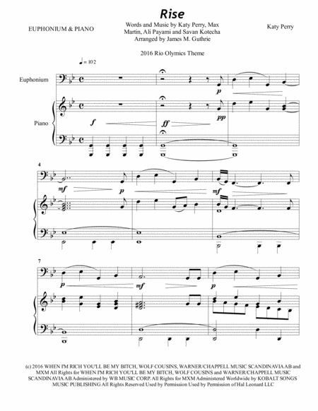 Katy Perry Rise For Euphonium Piano Sheet Music