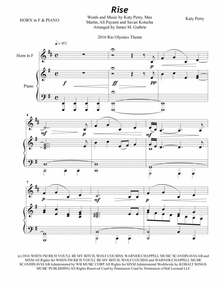 Katy Perry Rise For French Horn Piano Sheet Music