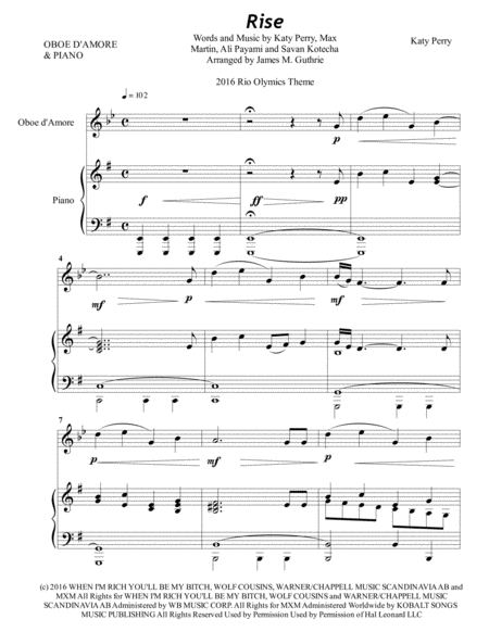 Katy Perry Rise For Oboe D Amore Piano Sheet Music