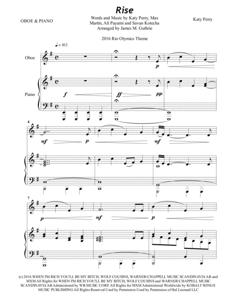 Katy Perry Rise For Oboe Piano Sheet Music