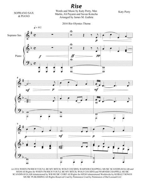 Katy Perry Rise For Soprano Sax Piano Sheet Music