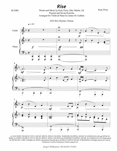 Katy Perry Rise For Violin Piano Sheet Music