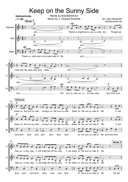 Keep On The Sunny Side Sab A Cappella Sheet Music