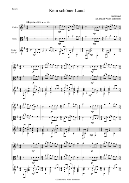 Free Sheet Music Kein Schner Land For Violin Viola And Guitar