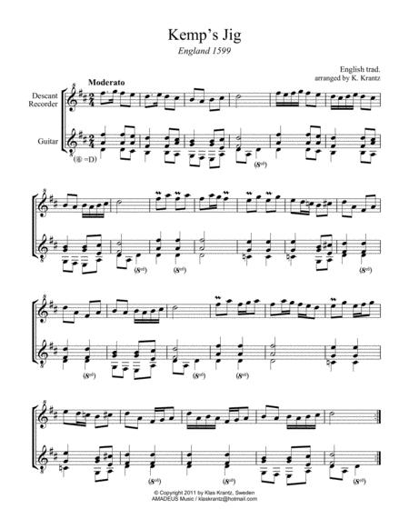 Free Sheet Music Kemp Jig And Spilt Whiskey Suo Gan For Descant Recorder And Gitar