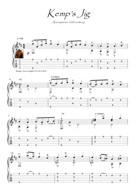 Kemps Jig Renaissance Guitar Sheet Music