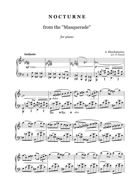 Free Sheet Music Khachaturian Nocturne From The Masquerade Piano Solo