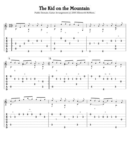 Free Sheet Music Kid On The Mountain Jig For Fingerstyle Guitar Tuned Drop D