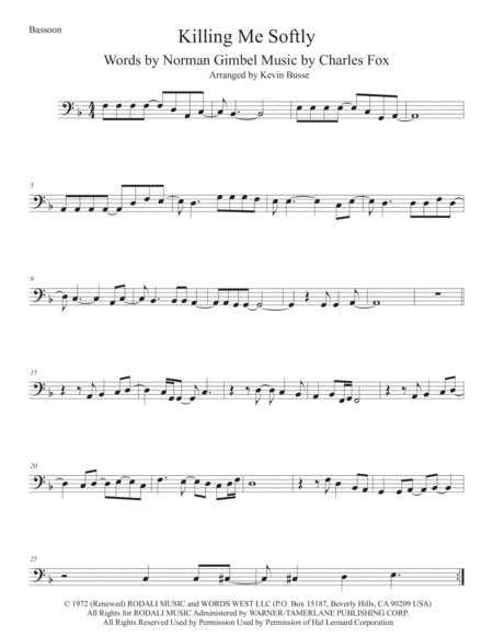 Free Sheet Music Killing Me Softly With His Song Bassoon