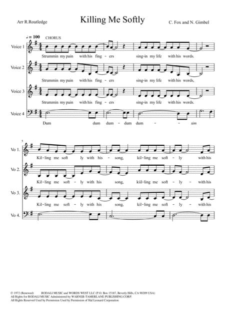 Free Sheet Music Killing Me Softly With His Song For Community Choirs Satb Acapella