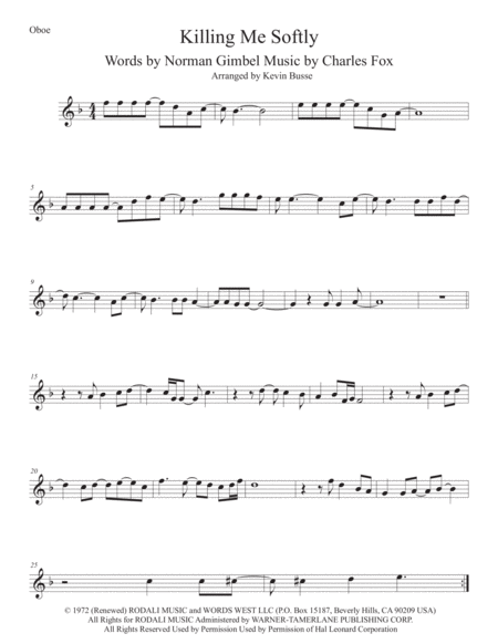 Free Sheet Music Killing Me Softly With His Song Oboe