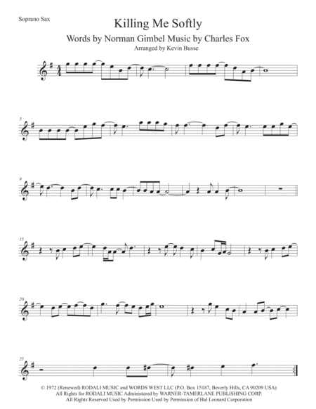 Killing Me Softly With His Song Soprano Sax Sheet Music