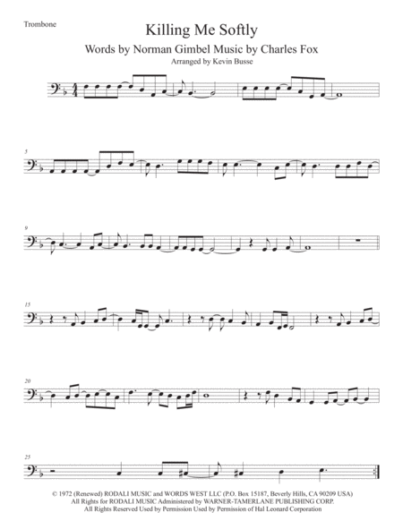 Free Sheet Music Killing Me Softly With His Song Trombone