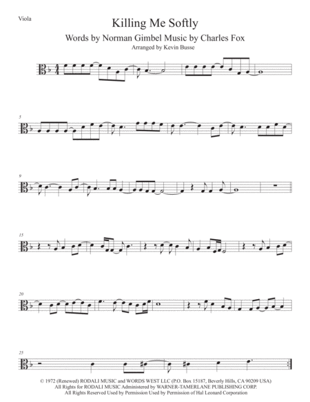 Free Sheet Music Killing Me Softly With His Song Viola