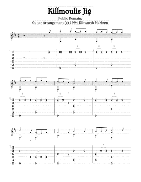 Killmoulis Jig For Fingerstyle Guitar Tuned Drop D Sheet Music